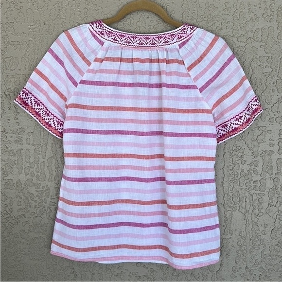 Vineyard Vines Gustavia Pink Stripe Embroidered Linen Blend Top XS - Picture 4 of 9